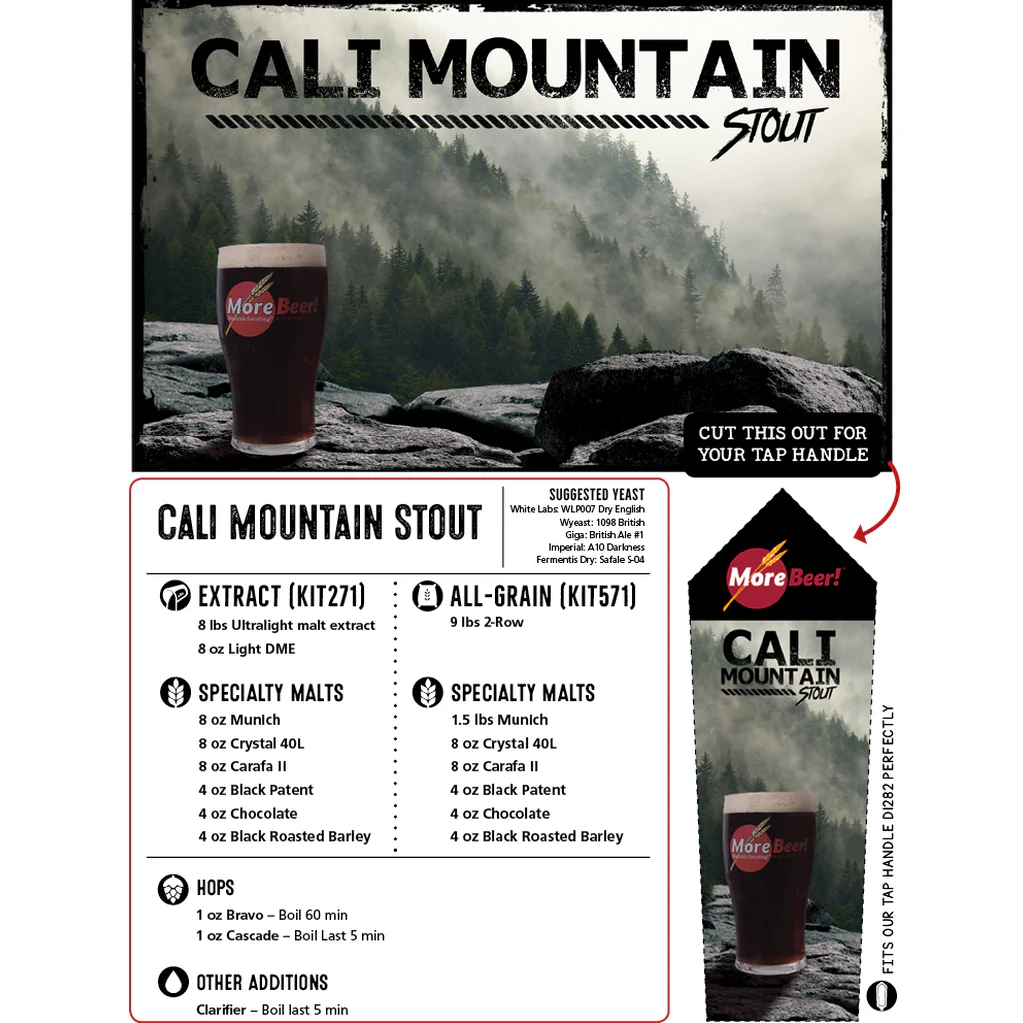 Cali Mountain Stout | Sierra Nevada Stout Clone | 5 Gallon Beer Recipe Kit | All-Grain - Image 3