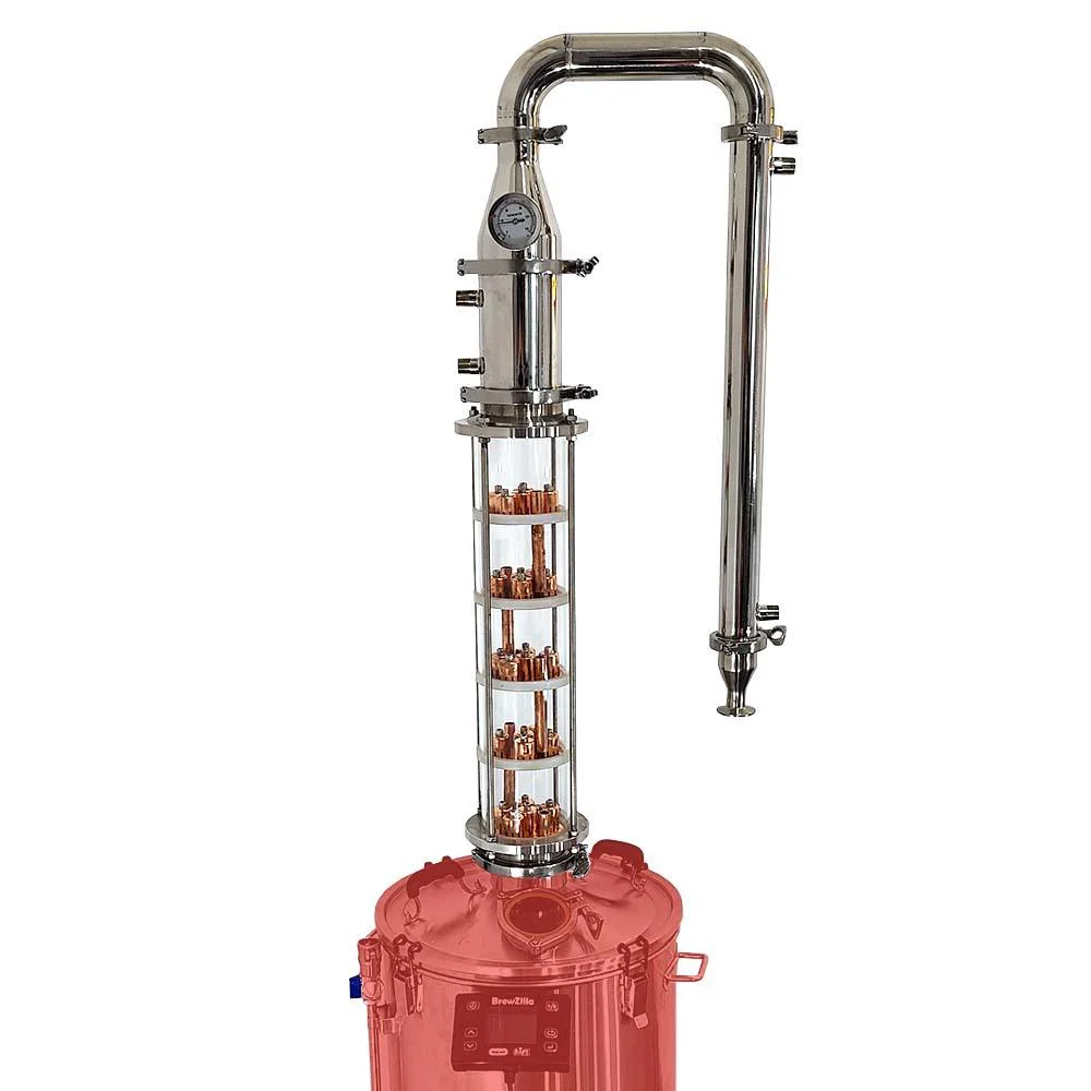 Distillation Column | Modular Copper Bubbler Plates | Borosilicate Glass Column | 4" Tri-Clamp
