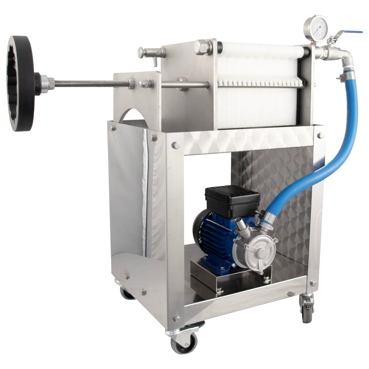 EnoItalia Wine Plate Filter | 20x20 | 10 Plate | Stainless Rolling Cart | 280L/h | 110V