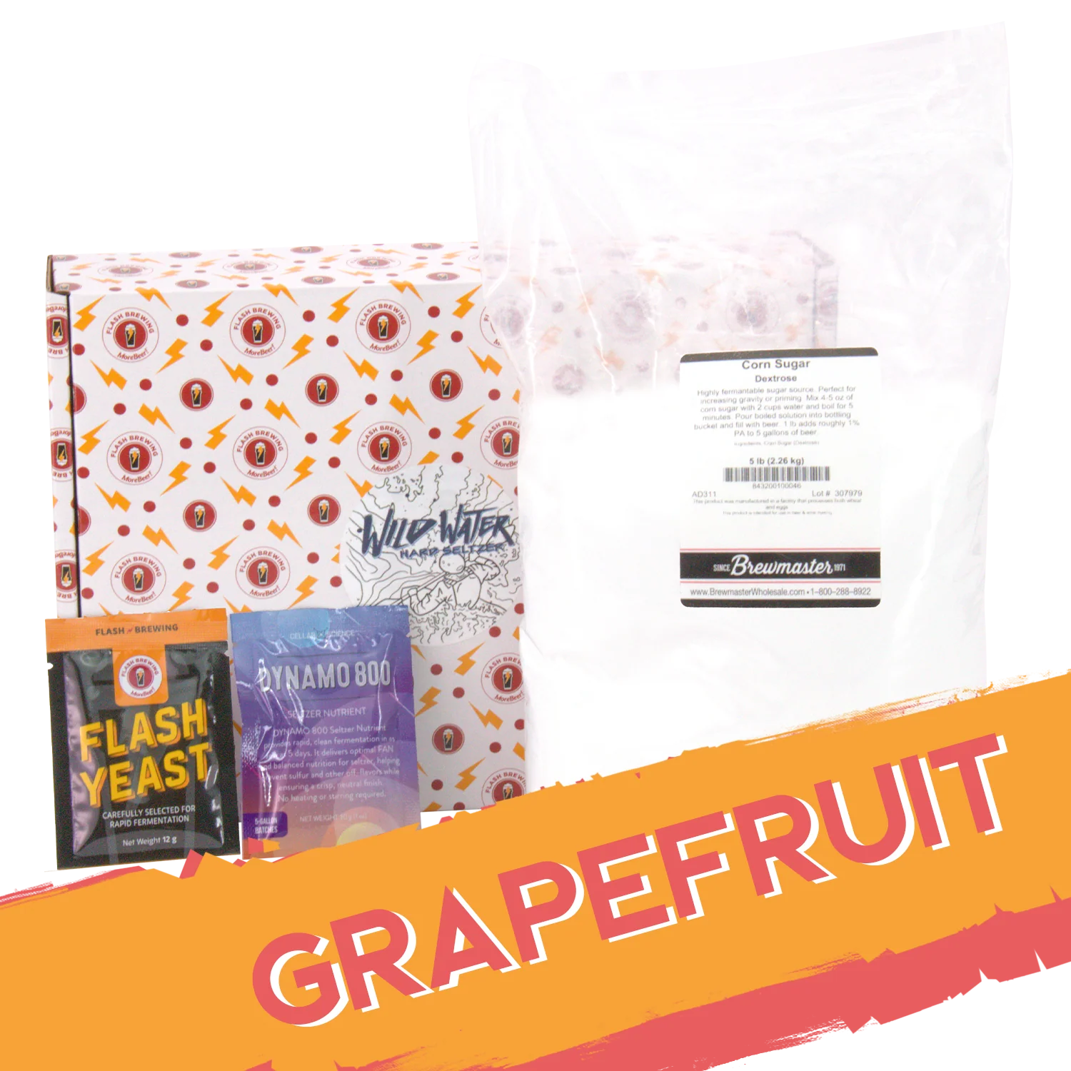 Flash Brewing® | Wild Water Grapefruit Hard Seltzer | 5 Gallon Recipe Kit | Just Mix & Ferment - Image 2