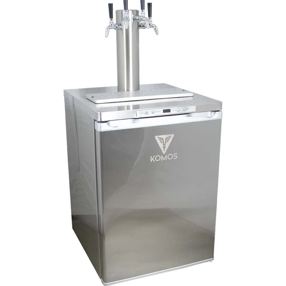 KOMOS® Deluxe Kegerator | Stainless Steel Exterior | Fan Cooled Stainless Tower | Digital Thermostat | Casters | Regulator | Fits 1 Half Barrel Keg or 4 Corny Kegs