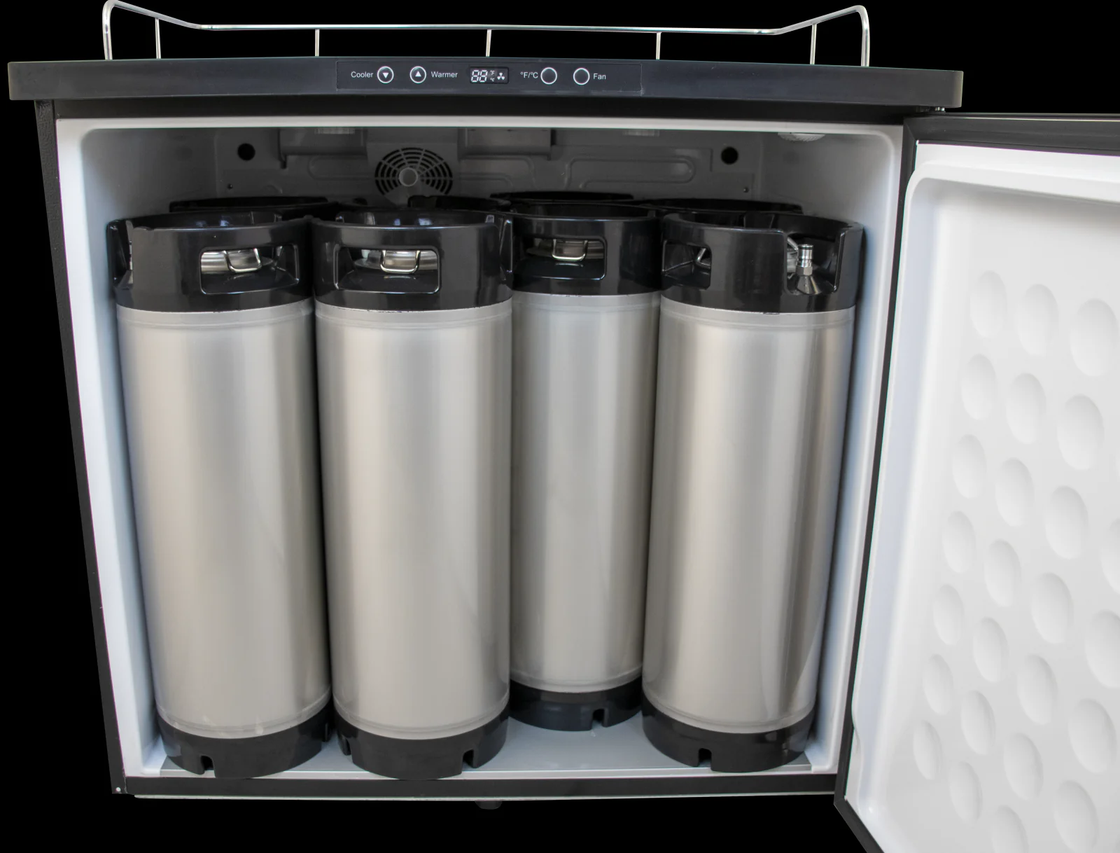 KOMOS® Double-Wide Kegerator | Digital Thermostat | No Towers | Casters | Regulator | Fits 2 Half Barrel Kegs or 8 Corny Kegs - Image 4