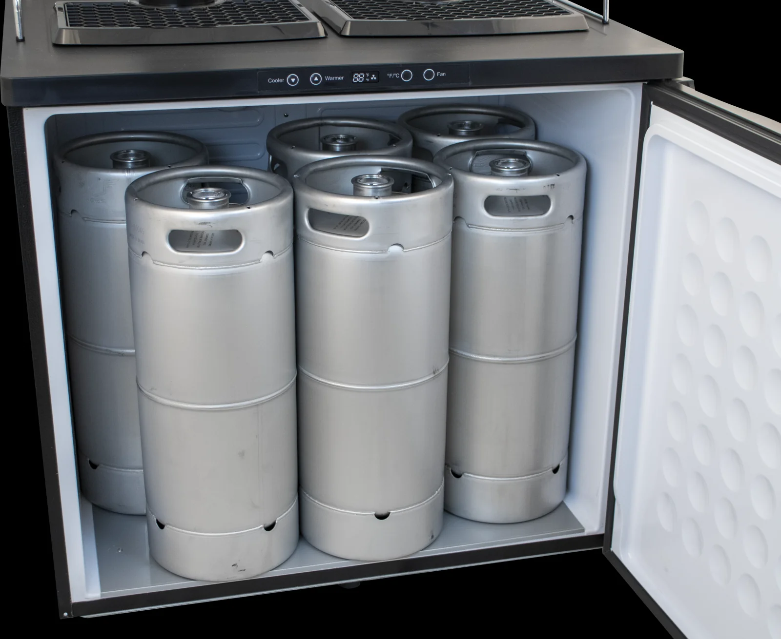 KOMOS® Double-Wide Kegerator | Digital Thermostat | No Towers | Casters | Regulator | Fits 2 Half Barrel Kegs or 8 Corny Kegs - Image 6