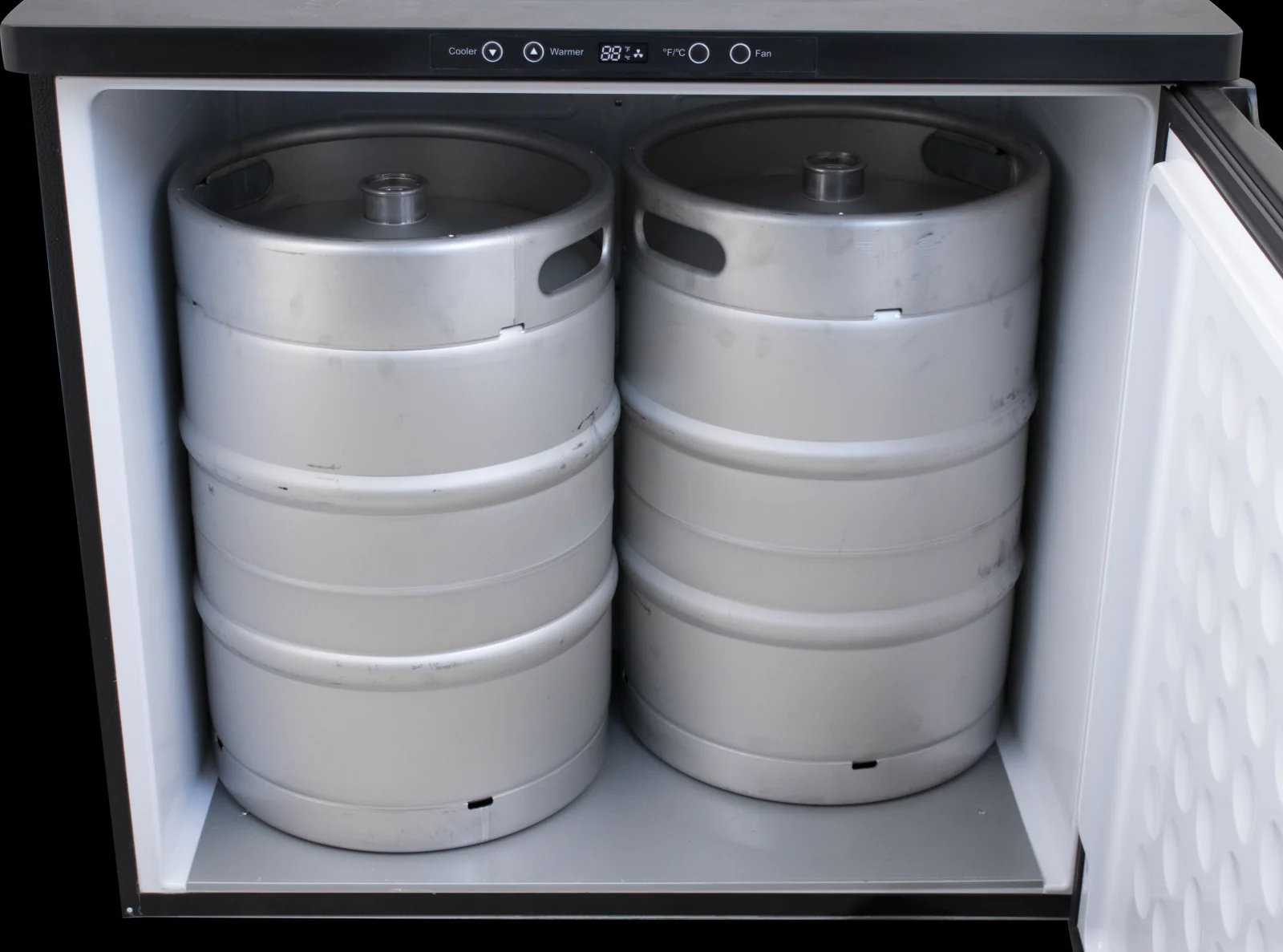 KOMOS® Double-Wide Kegerator | Digital Thermostat | No Towers | Casters | Regulator | Fits 2 Half Barrel Kegs or 8 Corny Kegs - Image 7