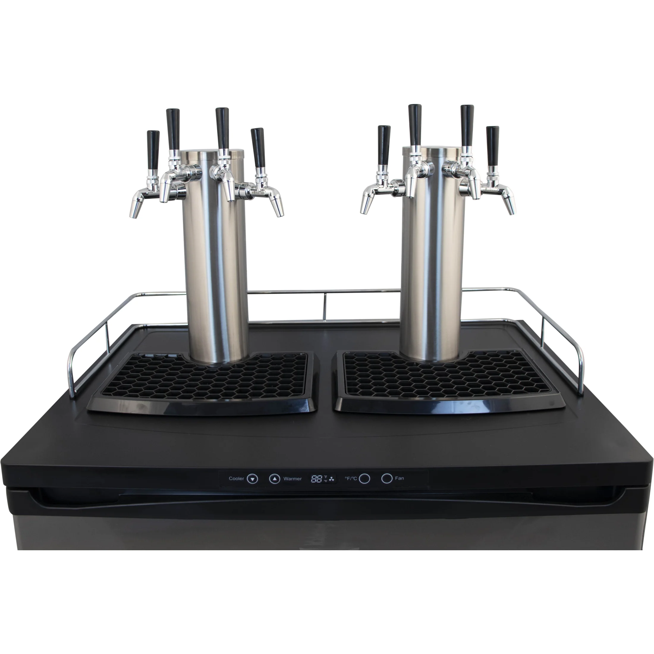 KOMOS® Double-Wide Kegerator | NukaTap® Stainless Steel Faucets | Fan Cooled Stainless Tower | Digital Thermostat | Casters | Regulator | Fits 2 Half Barrel Kegs or 8 Corny Kegs - Image 4