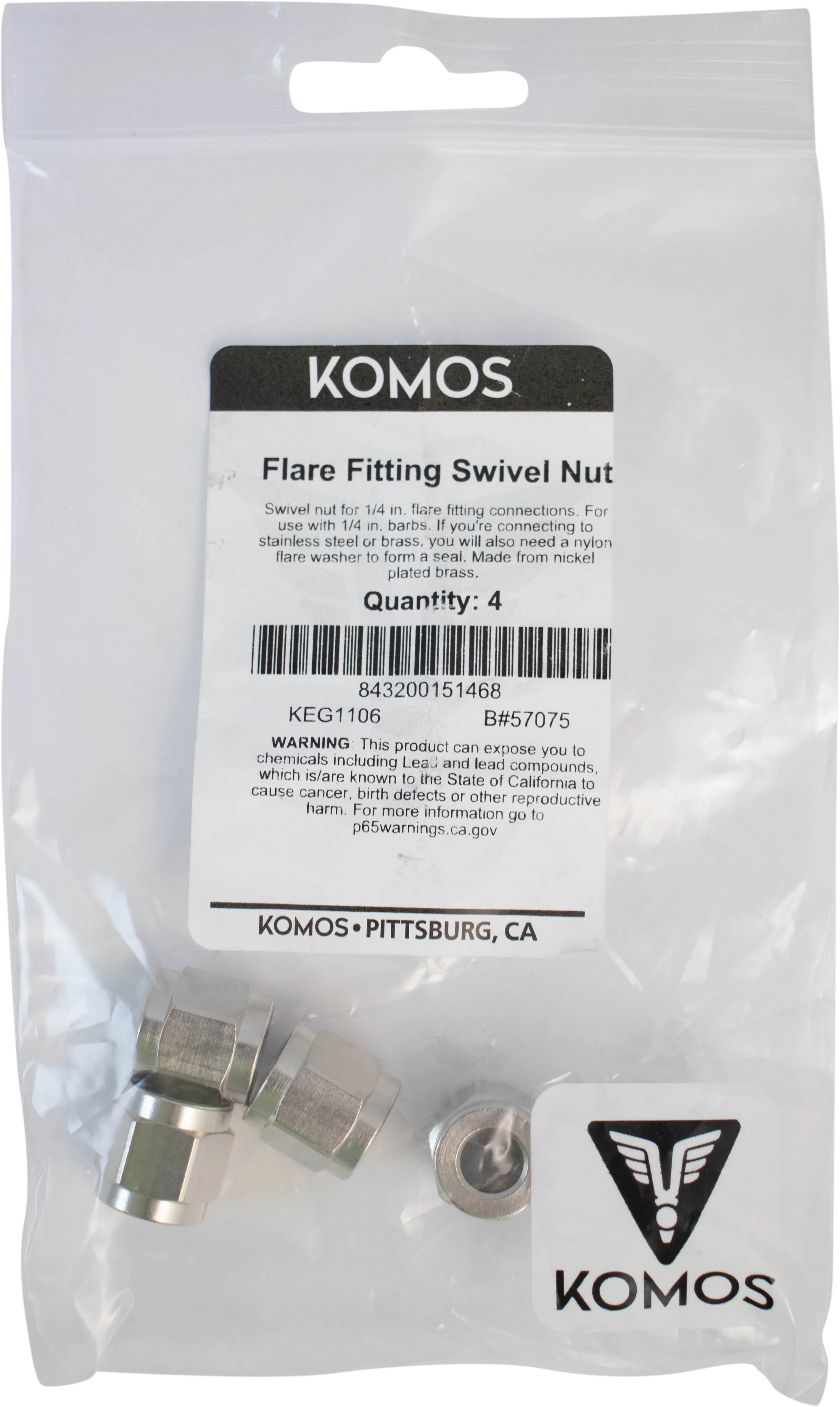 KOMOS® | Flare Fitting | 1/4 in. Swivel Nut for 1/4 in. Barb | 4-Pack - Image 5