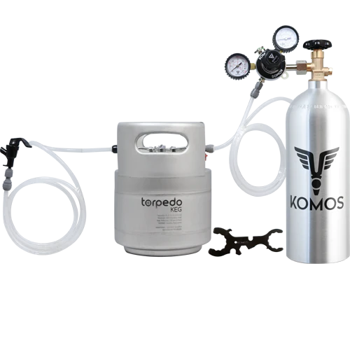 KOMOS® Homebrew Kegging Kit | Ball Lock Keg | Slimline Torpedo Keg | Premium Dual Gauge Regulator | Easy Push Connect Fittings - Image 3