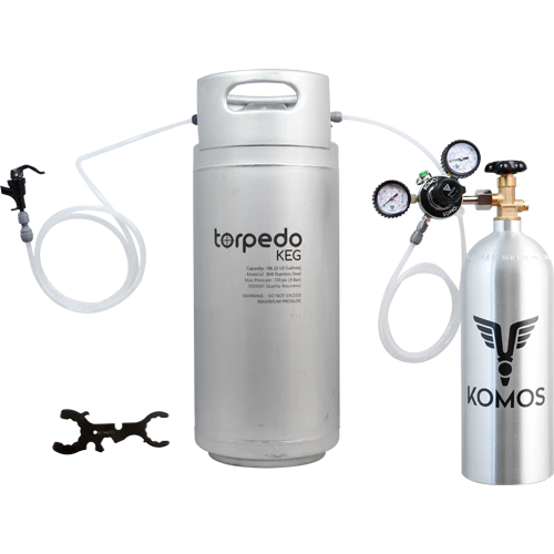 KOMOS® Homebrew Kegging Kit | Ball Lock Keg | Torpedo Keg | Premium Dual Gauge Regulator | Easy Push Connect Fittings