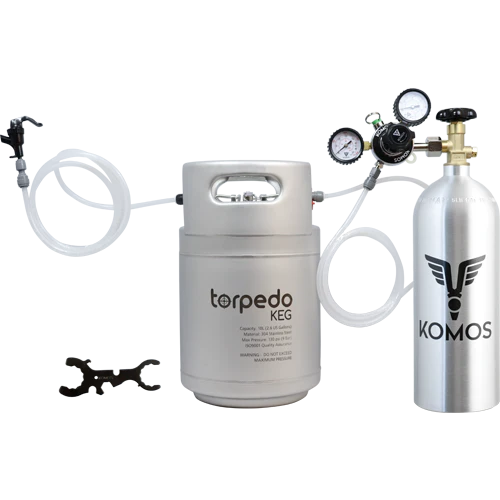 KOMOS® Homebrew Kegging Kit | Ball Lock Keg | Torpedo Keg | Premium Dual Gauge Regulator | Easy Push Connect Fittings - Image 2