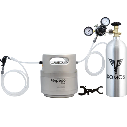 KOMOS® Homebrew Kegging Kit | Ball Lock Keg | Torpedo Keg | Premium Dual Gauge Regulator | Easy Push Connect Fittings - Image 3