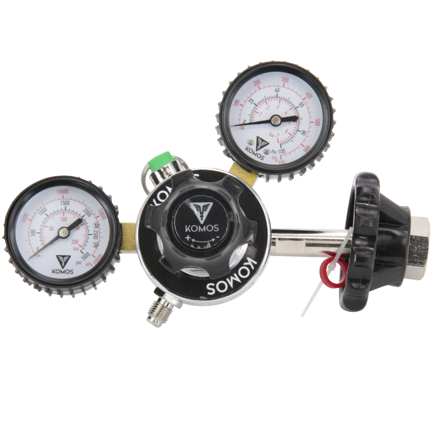 KOMOS® Premium Dual Gauge CO2 Regulator | Tool-Free One-Handed Tank Connection | 0–60 PSI - Image 2
