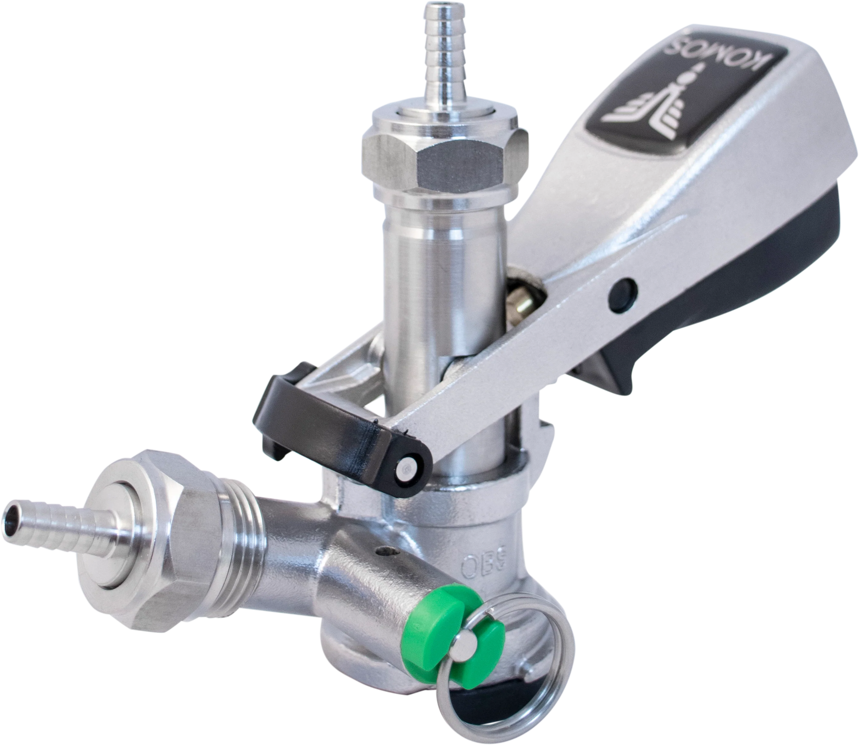 KOMOS® Stainless Steel D-Style Keg Coupler (With PRV) 1/4 in. Barb Connectors Included