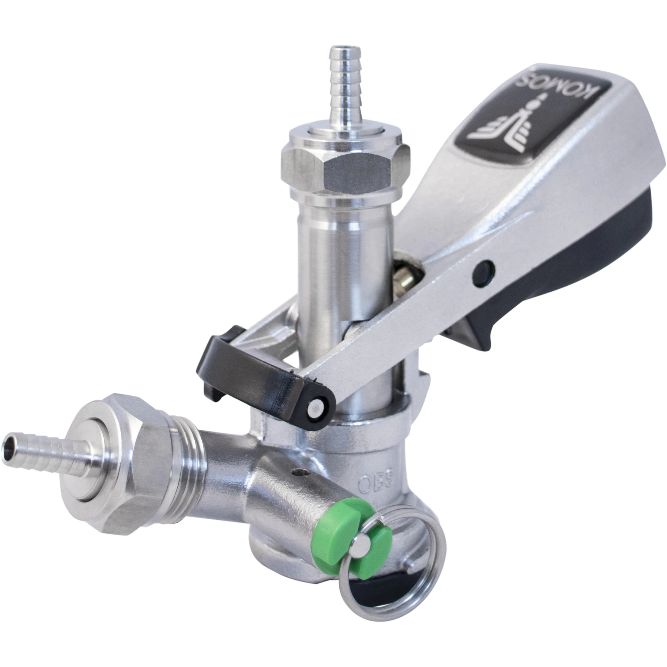 KOMOS® Stainless Steel S-Style Keg Coupler (With PRV) 1/4 in. Barb Connectors Included