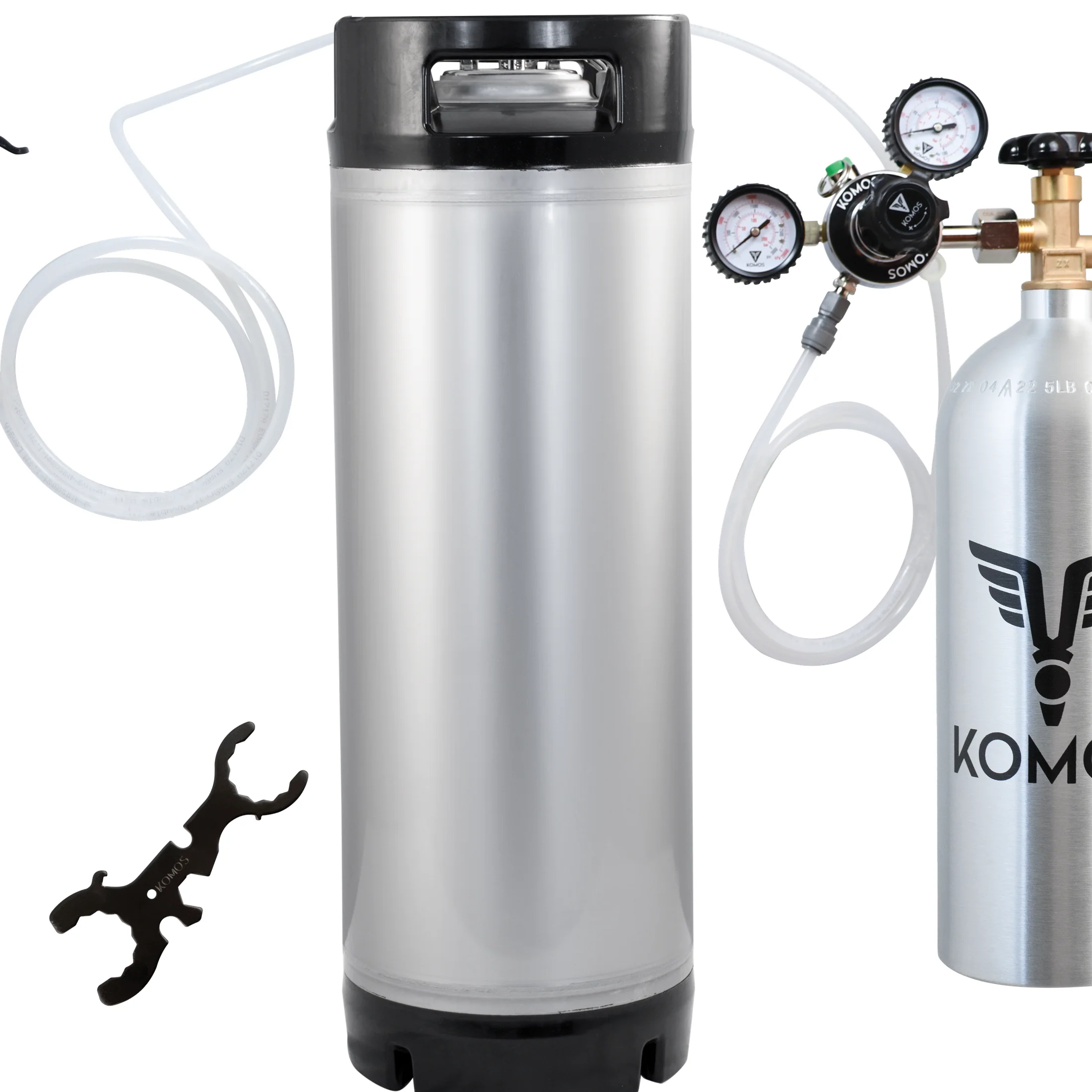 KOMOS® Homebrew Kegging Kit | Ball Lock Keg | Corny Keg | Premium Dual Gauge Regulator | Easy Push Connect Fittings