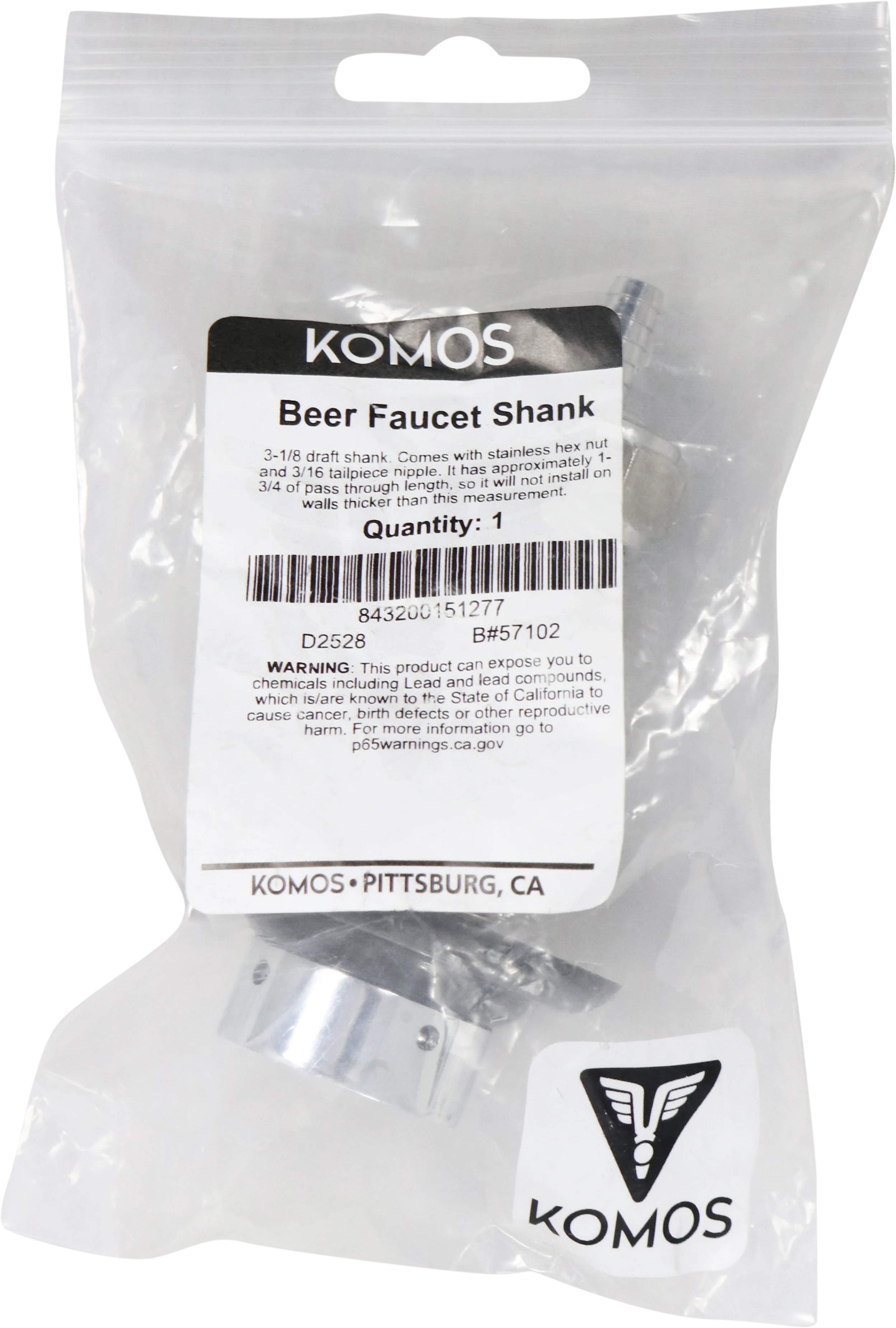 KOMOS® | Stainless Beer Faucet Shank | 3 in. | Hex Nut & Barb - Image 5