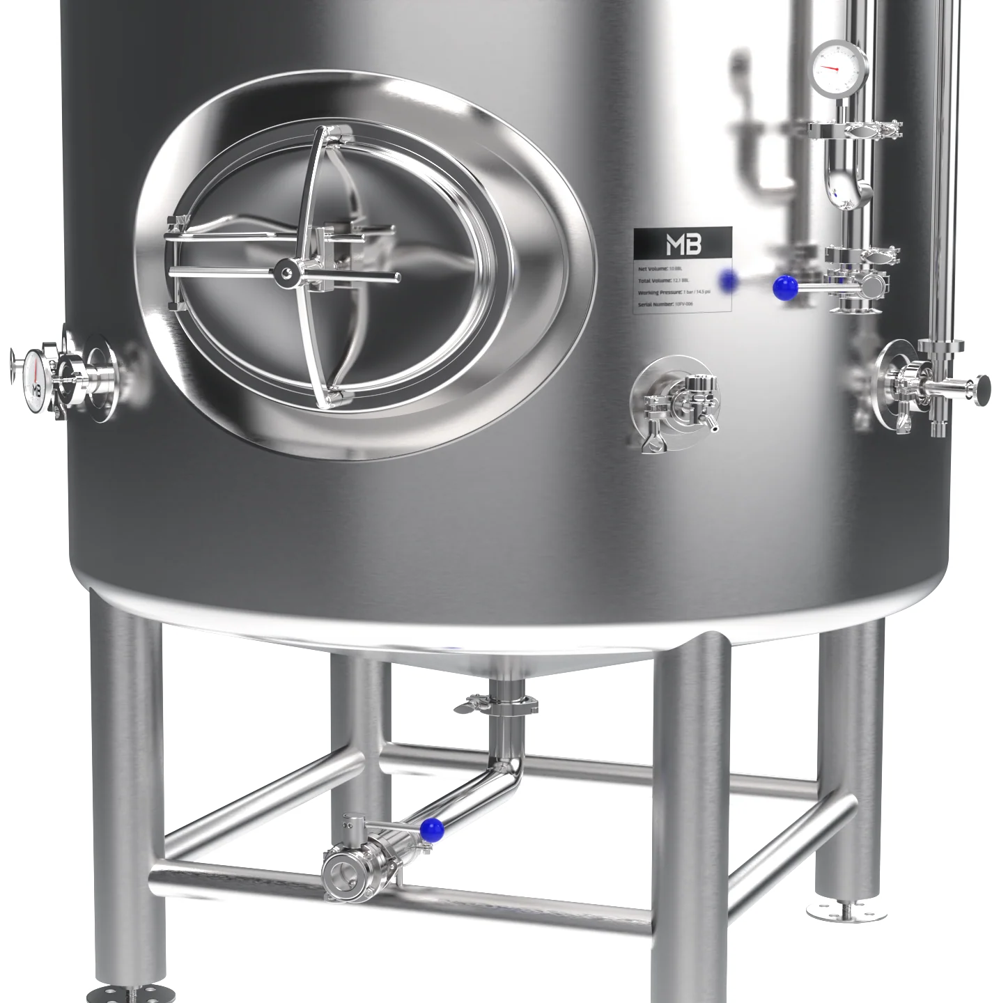 MB® 10 bbl Brite Tank | T.C. Sanitary Ports | All Fittings Included | Carbonation Stone | Passivated Ready to Use | American Engineered | Ships from USA - Image 3