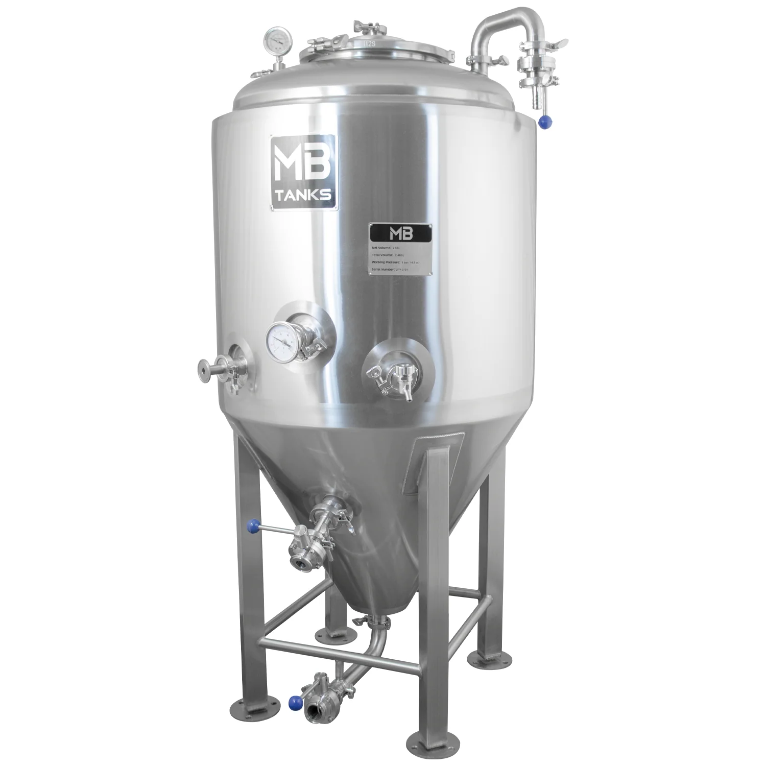 MB® 2 bbl Conical Unitank Fermenter | Jacketed | T.C. Sanitary Ports | All Fittings Included | Carbonation Stone | Passivated Ready to Use | American Engineered | Ships from USA