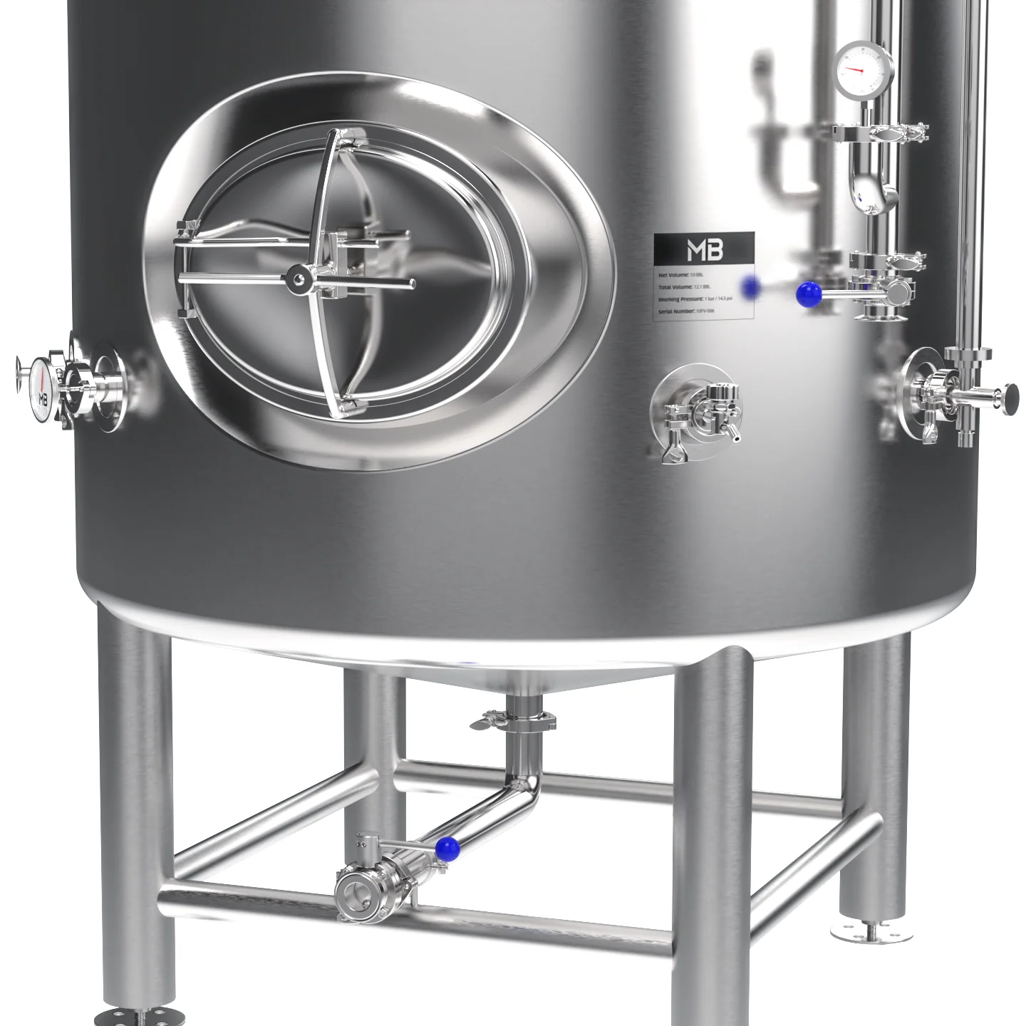 MB® 20 bbl Brite Tank | T.C. Sanitary Ports | All Fittings Included | Carbonation Stone | Passivated Ready to Use | American Engineered | Ships from USA - Image 3