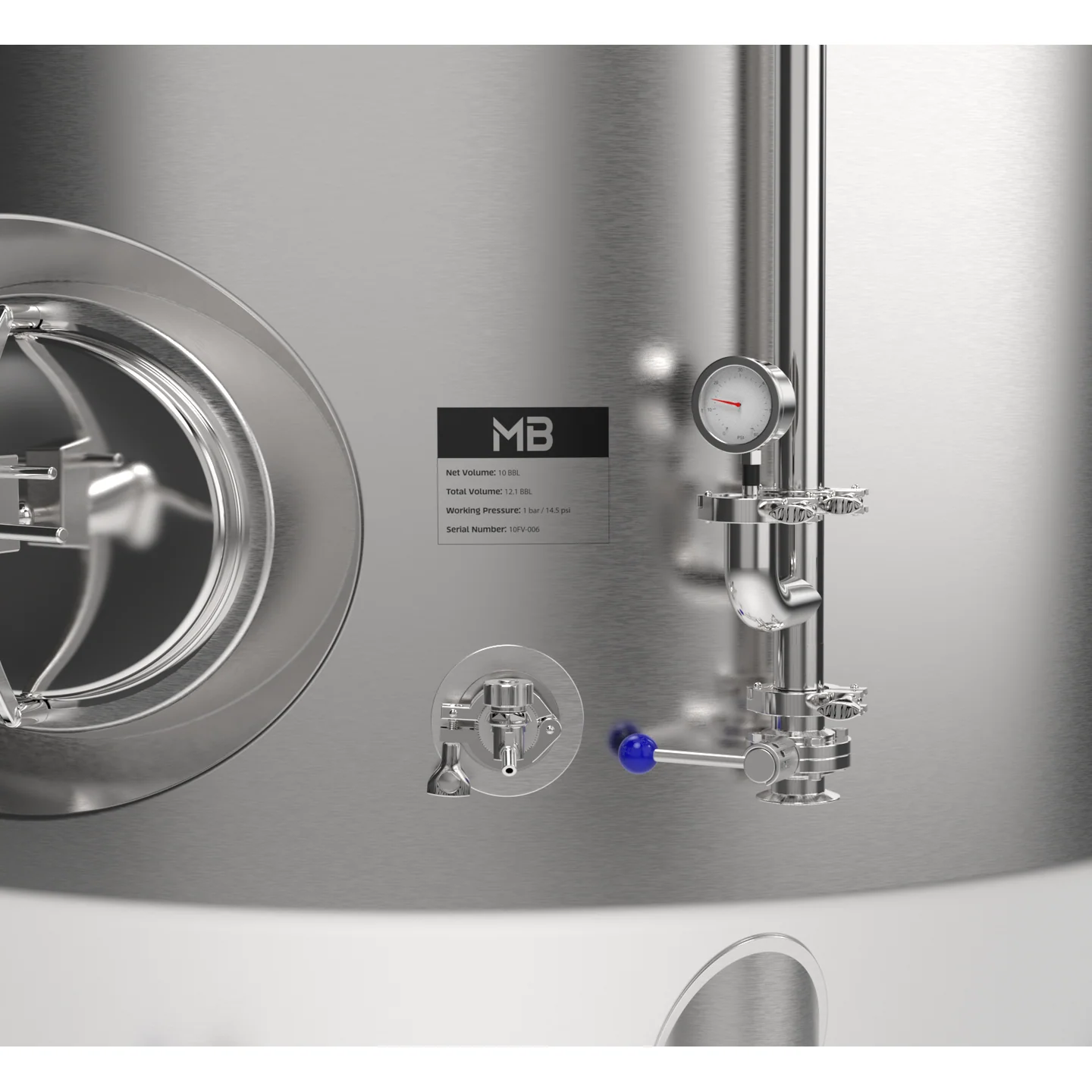 MB® 30 bbl Brite Tank | T.C. Sanitary Ports | All Fittings Included | Carbonation Stone | Passivated Ready to Use | American Engineered | Ships from USA - Image 6