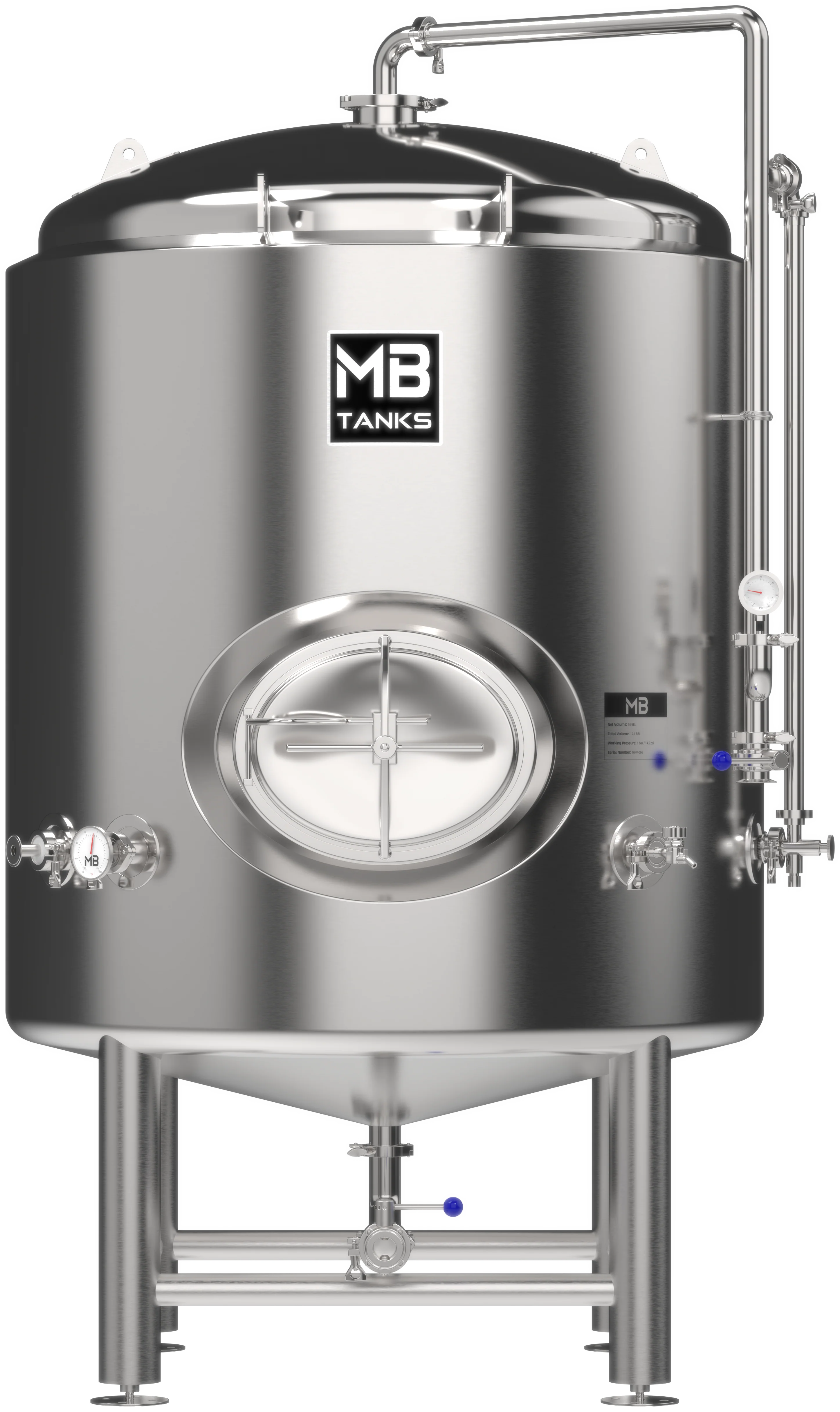 MB® 3.5 bbl Brite Tank | T.C. Sanitary Ports | All Fittings Included | Carbonation Stone | Passivated Ready to Use | American Engineered | Ships from USA