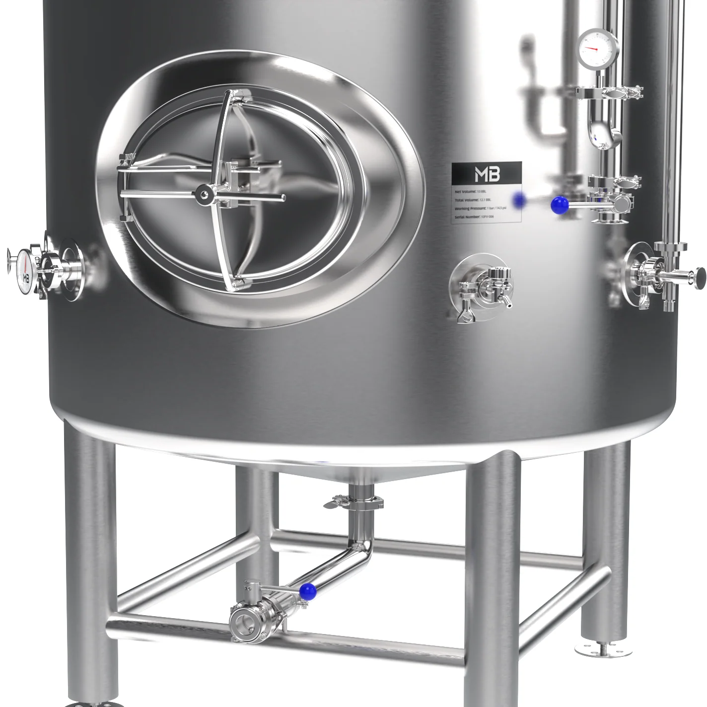 MB® 40 bbl Brite Tank | T.C. Sanitary Ports | All Fittings Included | Carbonation Stone | Passivated Ready to Use | American Engineered | Made to Order - Image 3