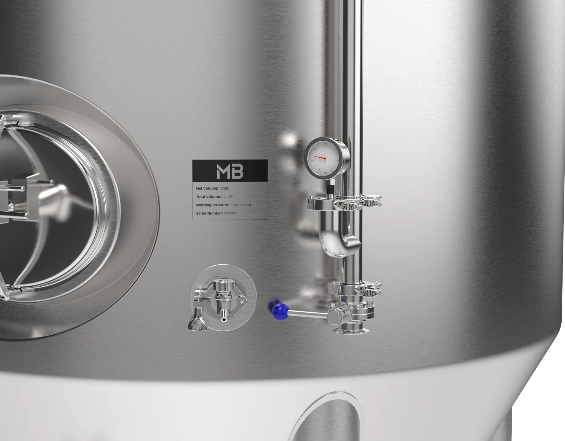 MB® 5 bbl Brite Tank | T.C. Sanitary Ports | All Fittings Included | Carbonation Stone | Passivated Ready to Use | American Engineered | Ships from USA - Image 6