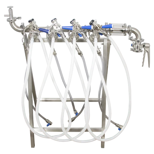 MB® Manual Keg Filler | 4 Station | 1.5" T.C. Connections | Welded Stainless Steel Folding Stand | Optional Keg Filling FOBs