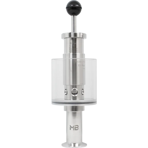 MB® Tri-Clamp Spunding Valve | 2 BAR | 15-30 PSI | 1.5" T.C. | Etched Pressure Scale | Hand Adjustable | Polycarbonate Liquid Cylinder | Stainless Steel