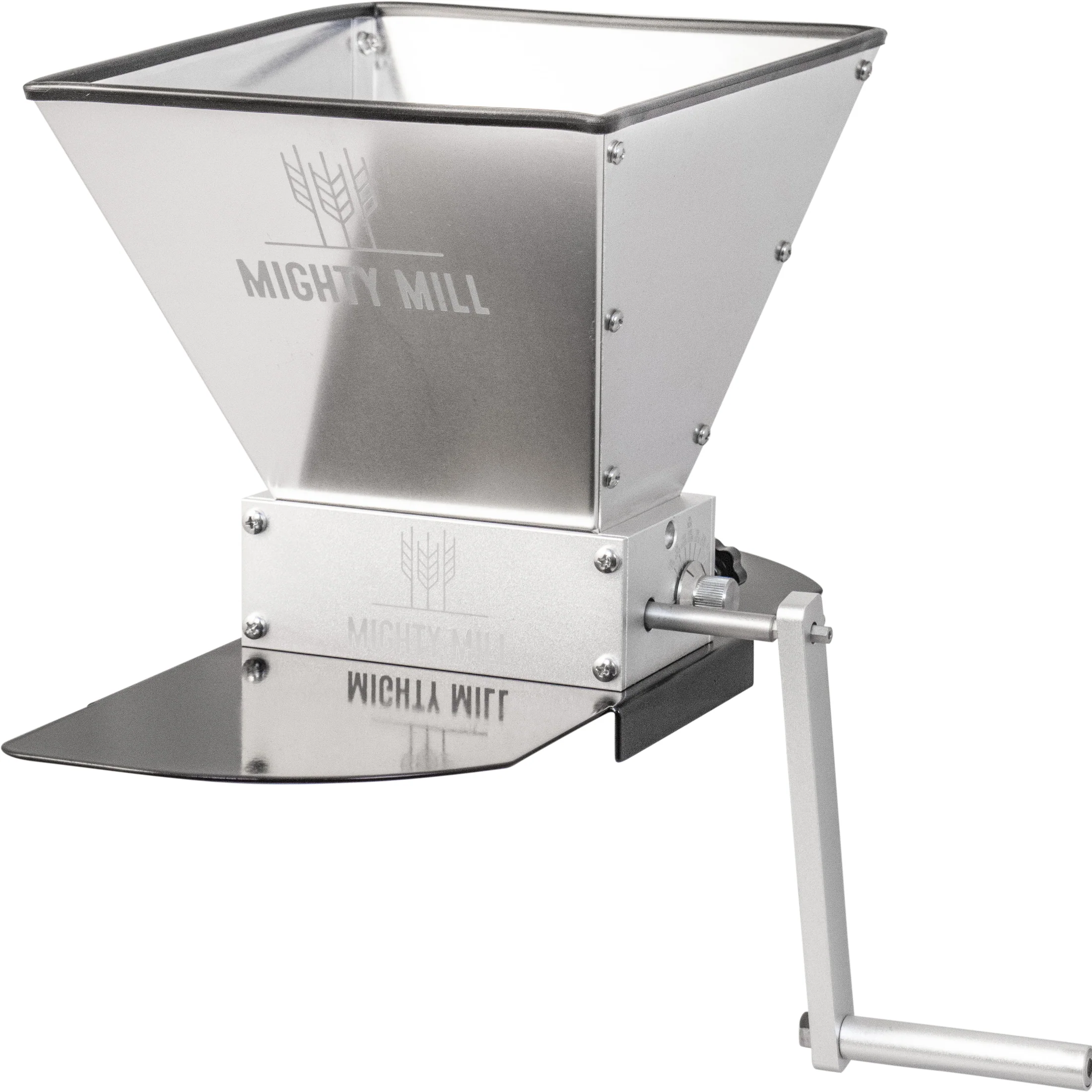 Mighty Mill 2 Roller Grain Mill | Stainless Steel Knurled Rollers | Adjustable Gap Setting | 7 lb Hopper Capacity | Metal Base Included - Image 2