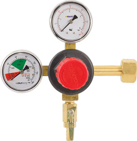 Taprite Dual Gauge CO2 Regulator | High Performance Primary Regulator | 0-50 PSI Working Pressure | CGA320 Inlet | One Way Shutoff Valve | 5/16" Barb Outlet
