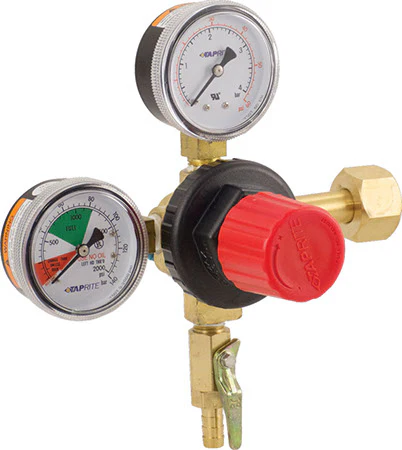 Taprite Dual Gauge CO2 Regulator | High Performance Primary Regulator | 0-50 PSI Working Pressure | CGA320 Inlet | One Way Shutoff Valve | 5/16" Barb Outlet - Image 2
