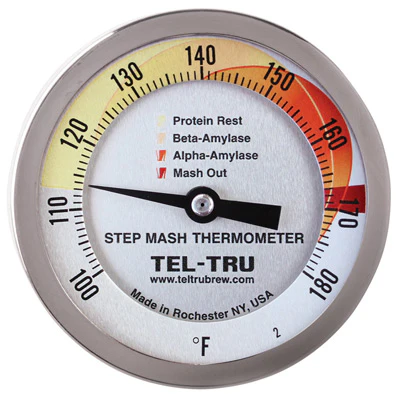 Tel-Tru Step Mash Thermometer | 30" Stem | 3" Dial Face