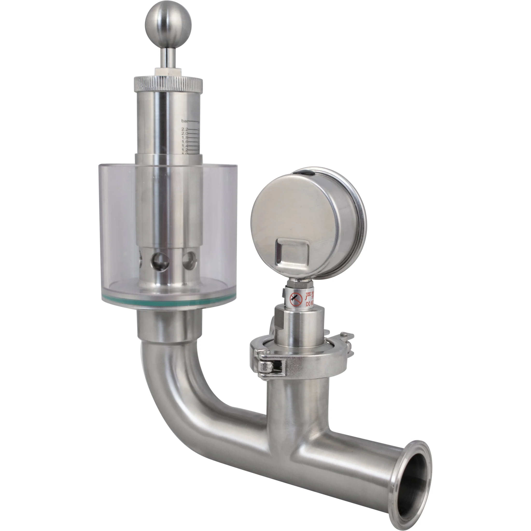Tri-Clamp Spunding Valve | Integrated Pressure Gauge | Scaled Spunding Valve | Polycarbonate Liquid Cylinder | 2.2 BAR | 0-32 PSI | 1.5" T.C. | Stainless Steel - Image 2