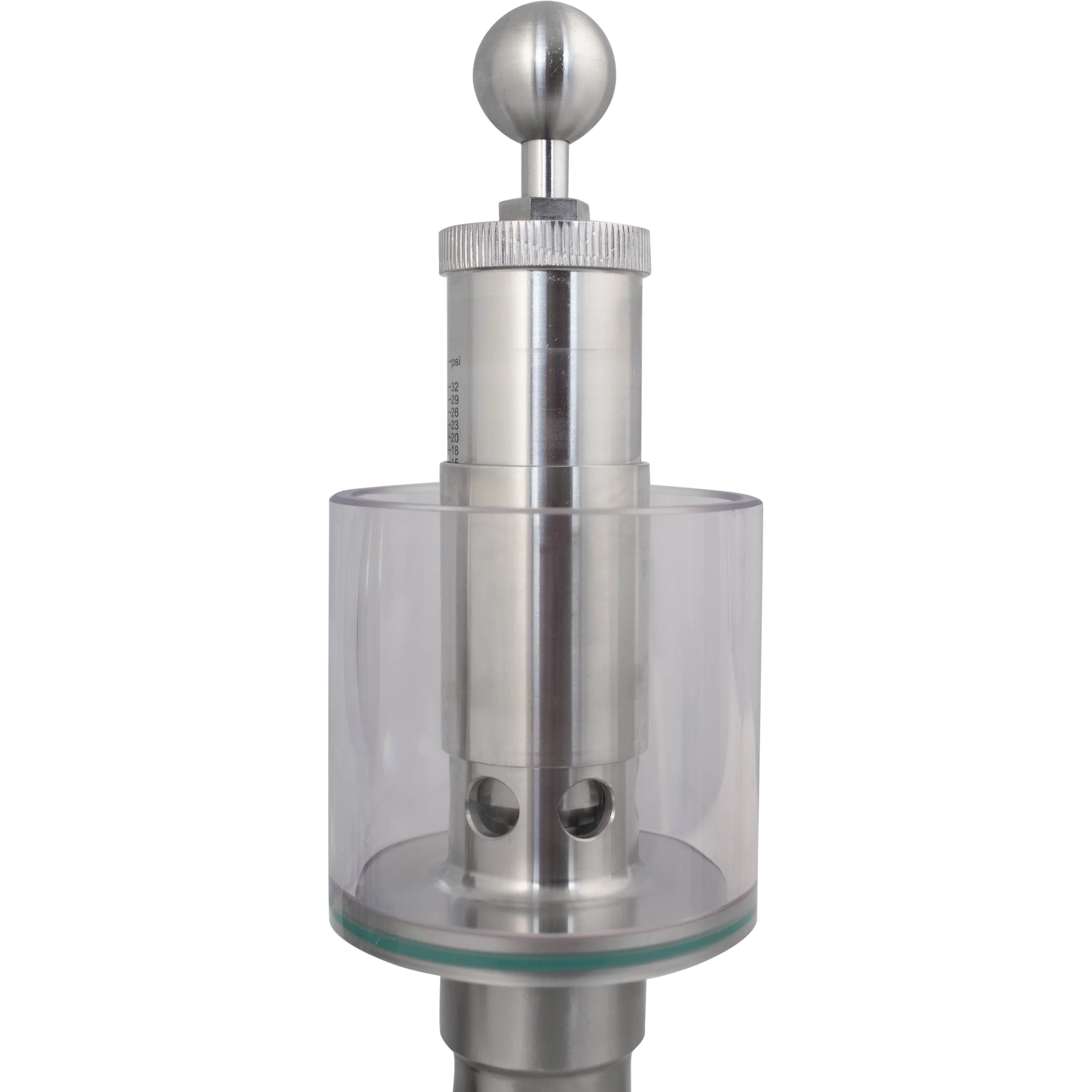 Tri-Clamp Spunding Valve | Integrated Pressure Gauge | Scaled Spunding Valve | Polycarbonate Liquid Cylinder | 2.2 BAR | 0-32 PSI | 1.5" T.C. | Stainless Steel - Image 3